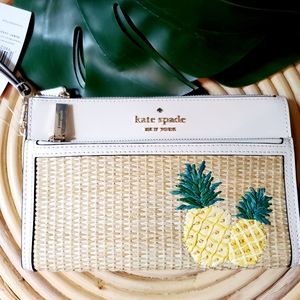 🆕 Pina colada pineapple fruit yellow green kate spade wristlet wallet straw